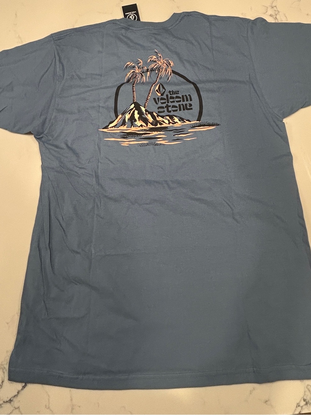 Volcom Light Blue Short-Sleeve Graphic Tee with Island Print